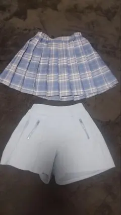 チェック柄プリーツスカート＆ショートパンツ 2点セット