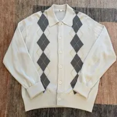 GU ポロカーディガン（アーガイル） 01 OFF WHITE オフホワイト S