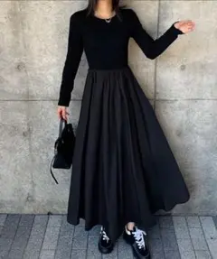 【試着のみ】XLサイズ パールボタンドッキングワンピース