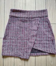 【美品】ハイウエスト格子柄ツイードラップスカート
