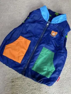 ホッとビスケット　星柄クマ刺繍ダウンベスト　８０　リバーシブル