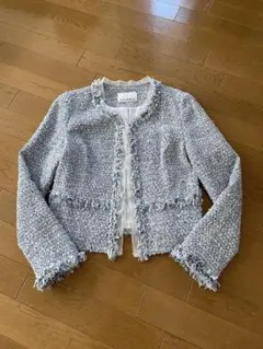 M premier BLACK ノーカラーツイードジャケット