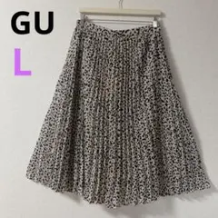 【ジーユー】GU プリーツスカート　レオパード柄　シフォン　モノトーン　ｌ