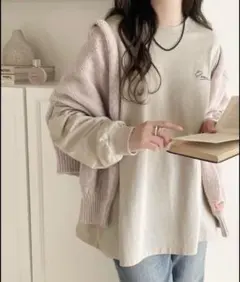 綿100%ワンポイント胸刺繍シンプルロンTee レディース