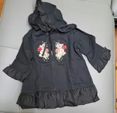 ピンクハウス　花柄刺繍フリル付き黒パーカー