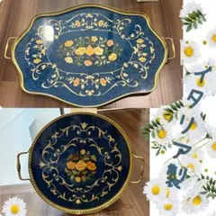 Y【保管品】レアな品です❕Demain イタリア製青い花模様の金縁象嵌細工 