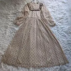 ZARA　セミシースルードットレースワンピース　長袖　シアー　ロング　Aライン