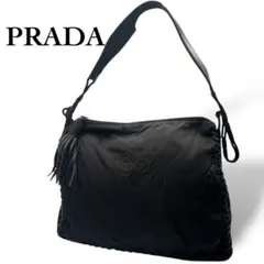 PRADA プラダ ショルダーバッグ ロゴ刺繍 ナイロン ブラック