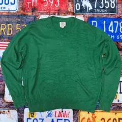 St John’s Bay Vネックニット セーター グリーン XL 無地 古着
