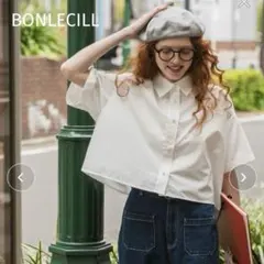新品タグ付き BONLECILL 半袖シャツ オーバーサイズ 白 ショート丈のサムネイル