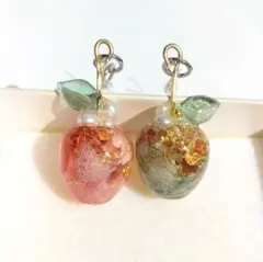 匿名配送ドライフラワー青りんご紫陽花アクセサリーハンドメイドレジンピアス青リンゴ