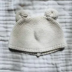 アイボリー クマ耳付きベビー帽子 36-40cm