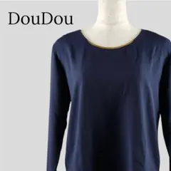 DouDou 長袖 ブラウス ラウンドネック メタルパーツ ネイビーのサムネイル