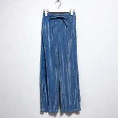 プリーツパンツ ジーユー メロー リボン ブルー サックス レディース