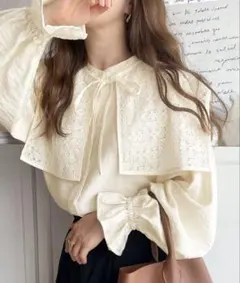 【mily bilet】ビッグレース衿3wayキャンディスリーブブラウス　M