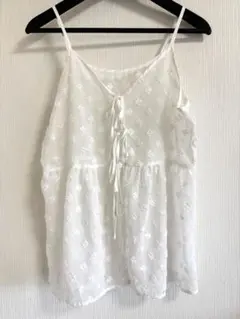 白 レース ノースリーブ トップス 花柄刺繍 Mサイズ