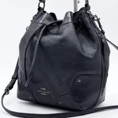 良品　COACH　トートバッグ　巾着　ショルダー2way 　本革レザー　ブラック