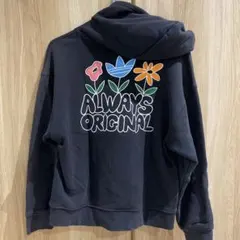 adidas 花柄プリント パーカー Sサイズ ブラック