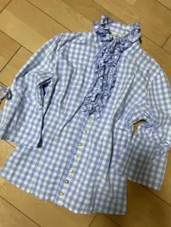 フリル付きチェック柄半袖シャツ Mサイズ(お値下げ)