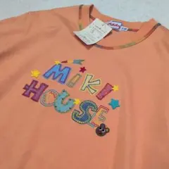 90s ミキハウス ビッグロゴ ロゴ刺繍 Tシャツ M オレンジ