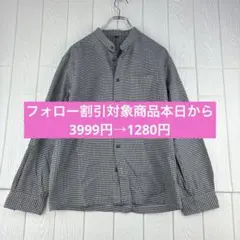 ✅ノーカラーシャツ　メンズ　サイズ34(XS) 千鳥格子