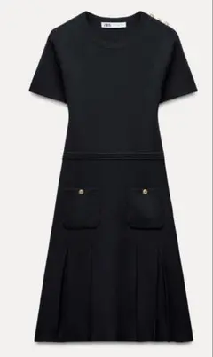 【ZARA】ボックスプリーツミニワンピース/ネイビー