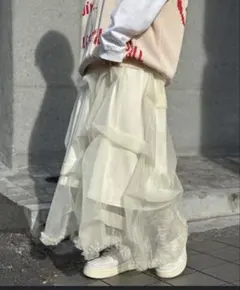 スカート タックラメチュールボリュームスカート
