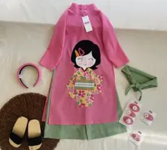 No.BB2525女の子リネンベトナムアオザイセット➖可愛いキルト