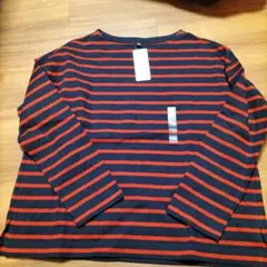 UNIQLO ネイビーオレンジストライプ長袖Tシャツ L