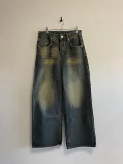 YOLO : ヴィンテージワイドウォッシュデニムパンツ