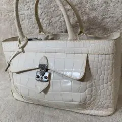 フルラ FURLA ハンドバッグ　トートバッグ　ホワイト　クロコ型押し