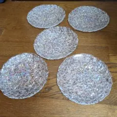 虹色に輝く皿　5枚セット　紫陽花柄
