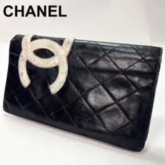 CHANEL シャネル マトラッセ カンボンライン 長財布　黒/ピンク