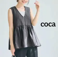 coca ストライプ柄 ジップアップ ヘリンボーンストライプジップベスト　コカのサムネイル