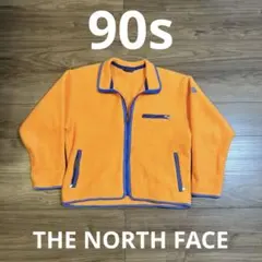 90s THE NORTH FACE フリースジャケット L オレンジ 刺繍ロゴ
