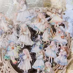 603275 フレークシール 4点 人物 女の子 ステッカー 風景 シール帳