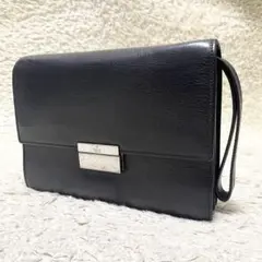 【良品】GUCCI クラッチバッグ　セカンドバッグ　レザー　黒　シルバー金具