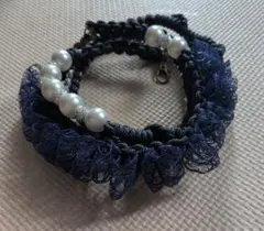 ネイビー レース パール パラコードショルダーストラップ