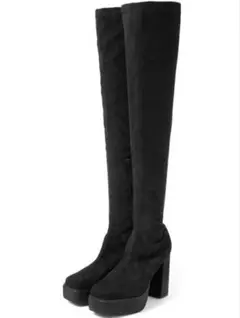 GRL 厚底スクエアトゥストレッチニーハイブーツ 24cm [gd1396]