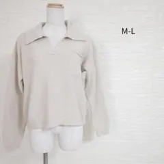 襟付き スキッパー ニット ベージュ 伸縮◎ M L *922