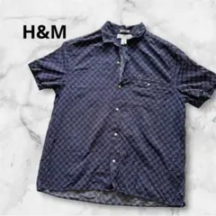 H&M 半袖シャツ メンズ XL ネイビー 綿100%