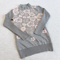 花柄 タートルネック ニットセーター M〜Lサイズ　グレー　ピンク