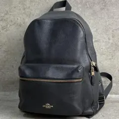 ✨良品✨ コーチ リュックサック チャーリー 馬車金具 ロゴ型押し 黒色のサムネイル