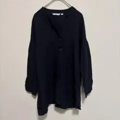 UNIQLO スキッパーシャツ ネイビー L リネンシャツ