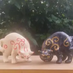 猫シーサー　黒猫　白猫　置物　魔除け