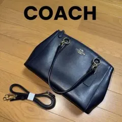 【美品】COACH コーチ 2WAYショルダーバッグ ネイビー/ゴールド レザー