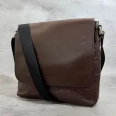 美品 コーチ ショルダーバッグ メッセンジャーバッグ シグネチャー レザー 茶