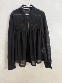 黒 レース ジップアップ 長袖カーディガン　ZARA