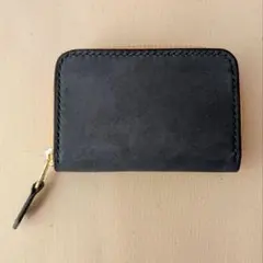 ファスナーカードケース ミニ財布 本革 メンズ レディース ネイビー