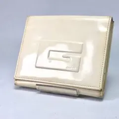 1028 GUCCI ビッグロゴG エナメル ホワイト 折り財布